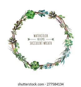 Vector flower wreath of succulents in a watercolor style. Vintage floral wreath. Decorative floral element for design of invitations, covers, notebooks and other items. Floral wreath ?3