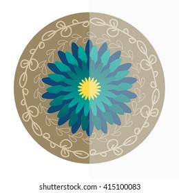 Vector flower.Circle flower in vector.Round frame with  turquoise flowers.