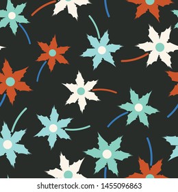 Vector flowering seamless pattern with black background. Perfect for fabric, scrapbooking, wallpaper and home decor projects.