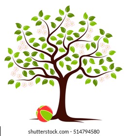 vector flowering tree and ball isolated on white background