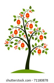 vector flowering tree with easter eggs
