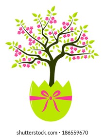 vector flowering tree in egg pot isolated on white background