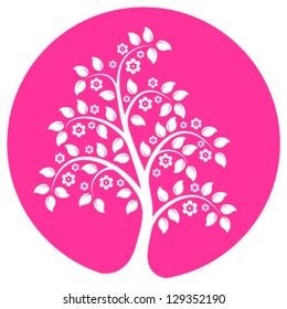vector flowering tree isolated on pink round