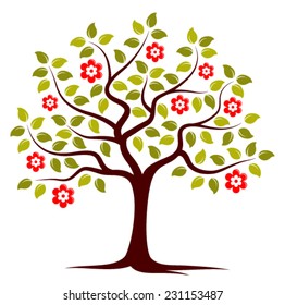 vector flowering tree isolated on white background