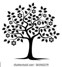 vector flowering tree isolated on white background