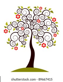 vector flowering tree on white background