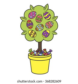 vector flowering tree in pot. Easter Themes.