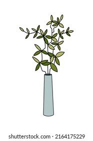 Vector flowerpot icon. Home Indoor Plants. Houseplants in Pots. Doodle illustration, clipart. Tropical branch colored icon