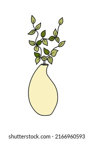 Vector flowerpot icon. Home Indoor Plants. Houseplants in Pots. Doodle illustration, clipart. Tropical branch colored icon