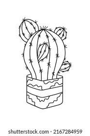 Vector flowerpot icon. Home Indoor Plants. Houseplants in Pots. Doodle illustration, clipart. Outline icon. Cactus
