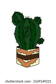 Vector flowerpot icon. Home Indoor Plants. Houseplants in Pots. Doodle illustration, clipart. Cactus Tropical plant colored icon