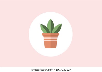 Vector of a flowerpot with three decorative stripes and a plant.