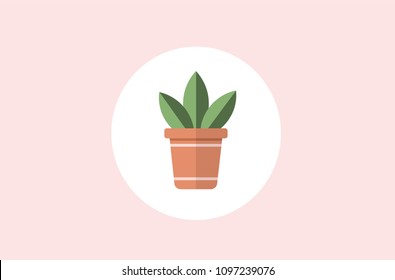 Vector of a flowerpot with two decorative stripes and a plant.