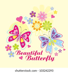 Vector flowers background / beautiful butterfly