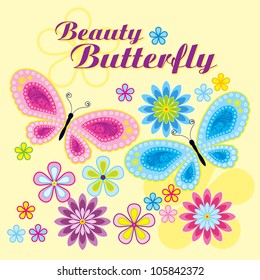 Vector flowers background / beauty butterfly