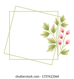 Vektor blüht. Schöner Rahmen. Elegante Blumendekoration mit rosa Blättern und Blumen, handgezeichnete Elemente. Design für Einladung, Hochzeit oder Grußkarten