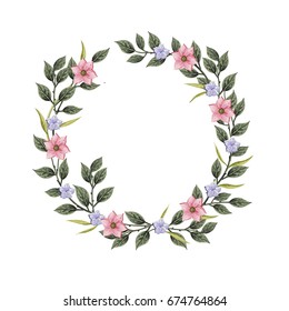 Vector flowers Beautiful wreath. Elegant floral collection with isolated blue,pink leaves and flowers, hand drawn watercolor. Design for invitation, wedding or greeting cards