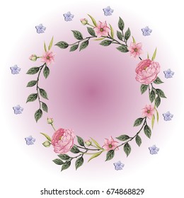 Vector flowers Beautiful wreath. Elegant floral collection with isolated blue,pink leaves and flowers, hand drawn watercolor. Design for invitation, wedding or greeting cards