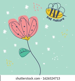 Vector flowers and bee. Design for invitation.