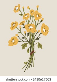 vector flowers bouquet illustration, yellow flowers, modern art, art deco, flowers, colors.