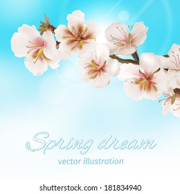 Vector flowers branch on sky.
