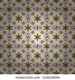 A lot of vector flowers in brown, beige and green colors. Beautiful ditsy floral seamless background. Hand-drawn seamless pattern.