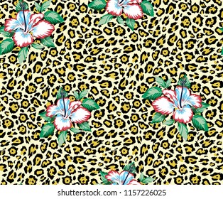 vector flowers bunches pattern on textura leopardo background