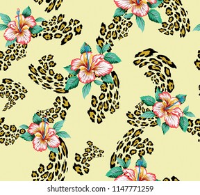 vector flowers bunches withTextura Leopard background