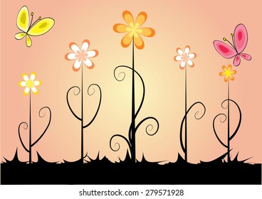 vector flowers and butterfly