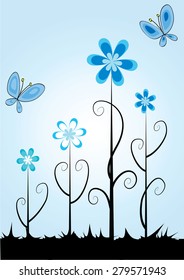 vector flowers and butterfly