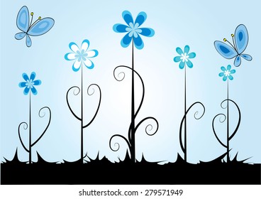 vector flowers and butterfly