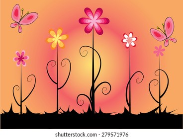 vector flowers and butterfly