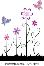 vector flowers and butterfly