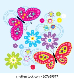 Vector flowers and butterfly background / beauty butterfly