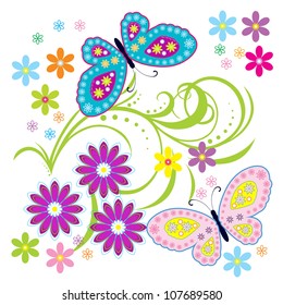 Vector flowers and butterfly background / beauty butterfly