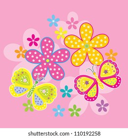 Vector flowers and butterfly background / beauty butterfly