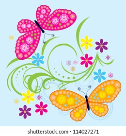 Vector flowers and butterfly background / Beauty butterfly