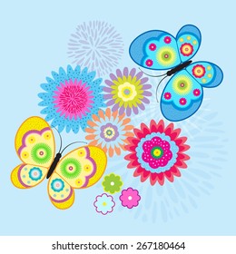 Vector flowers and butterfly background / beauty butterfly
