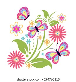 Vector flowers and butterfly background / beauty butterfly
