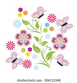 Vector flowers and butterfly background / beauty butterfly
