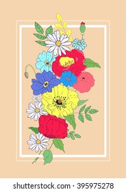 Vector flowers card. Elegant floral collection with isolated leafs and flowers, hand drawn. Design for invitation, wedding or greeting cards. 