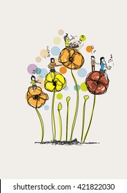Vector flowers and child play music