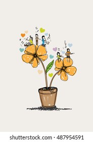 Vector flowers and child play music