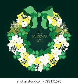 Vector flowers and clovers wreath for St. Patrick's Day, can be used for covers, banners,wallpapers and any creative design