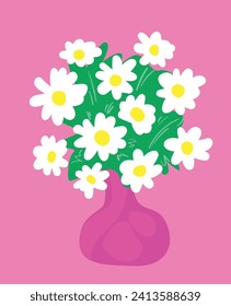 Vector Flowers Daisy Hand drawn illustration Pink color 