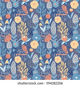 Vector flowers. Decorative seamless background for decoration and design all types of surfaces