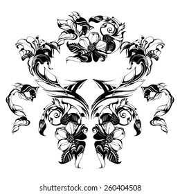 Vector flowers, drawn in ink on old paper. Children's drawing a pencil in graphics technology. Roses and daisies. The thin smooth lines. Template for greeting card. Black and white