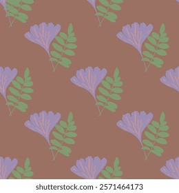 Vector Flowers in Earthy Tones Seamless Pattern. Mocha Mousse flowers repeat pattern