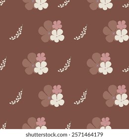 Vector Flowers in Earthy Tones Seamless Pattern. Mocha Mousse flowers repeat pattern