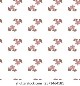 Vector Flowers in Earthy Tones Seamless Pattern. Mocha Mousse flowers repeat pattern